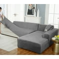 thumbnail image 6 of Sectional Couch Covers, Stretch Sofa Cover Velvet L-Shaped Sofa Cover Soft Non Slip Furniture Protector for Corner Sofa-Pink-3 Seater+3 Seater, 6 of 9