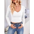 thumbnail image 5 of Long Sleeve Shirts for Women Fall Fashion V Neck Basics Crop Tops Slim Fitted Y2K Tops Outfits Clothes White S, 5 of 10