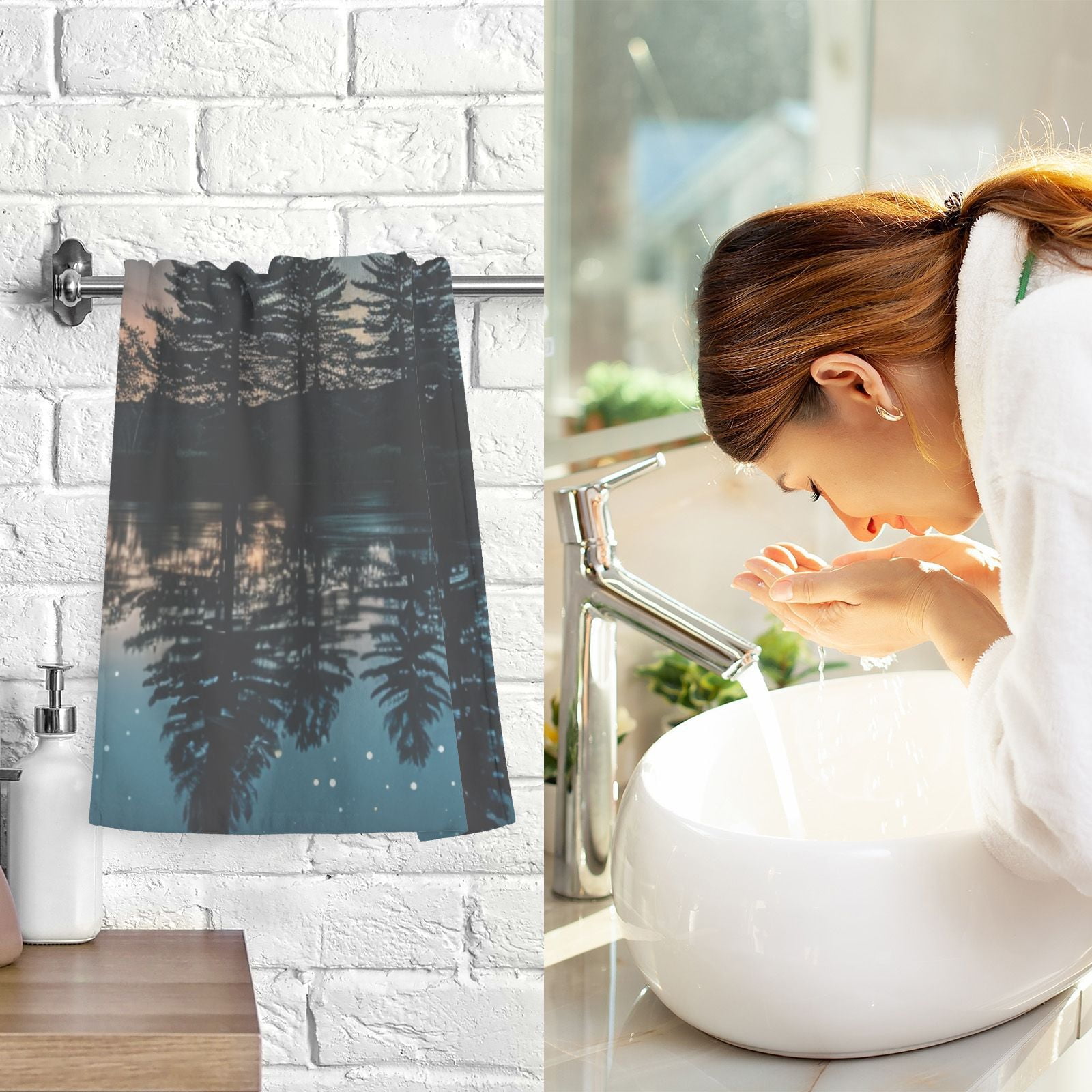 Strarry Sky Lake Hand Towels Cotton Bath Towels Large Face Towels Absorbent for Bathroom 2 Packs