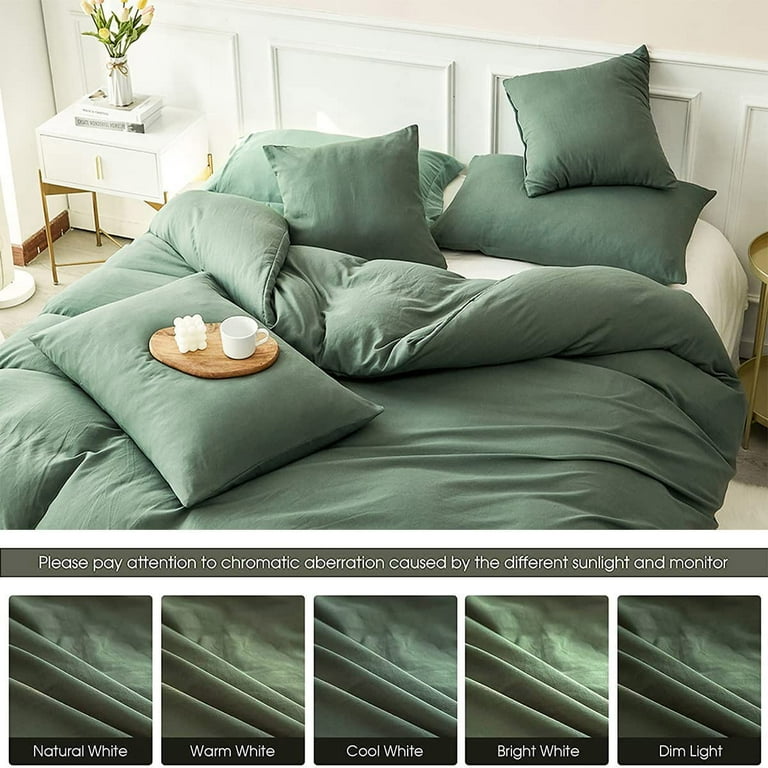 Green Duvet Cover, 100% Yarn Dyed Washed Cotton 3 Pieces Bedding Set, Solid  Color Casual Simple Style Chambray Duvet Cover, Luxury Relaxed Soft Feel  Natural Wrinkled Easy Care (Green, Queen) : : Home