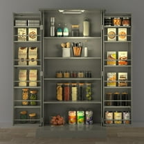 50" LED Kitchen Pantry Cabinet Grey Storage Cabinet Food Pantry with Doors and Adjustable Shelves Freestanding Buffet Cupboards Sideboard for Kitchen Living Room and Dinning Room