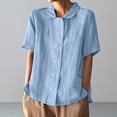 thumbnail image 6 of WRKEKC Short Sleeve Shirts for Women, Summer T-Shirts for Women, Women's Trendy Solid Color Button-Up Lapel Collar Short Sleeve Top, 6 of 10