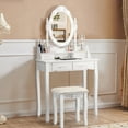 thumbnail image 3 of Gymax Makeup Vanity Dressing Table Set w/10 Dimmable Bulbs Cushioned Stool White, 3 of 10