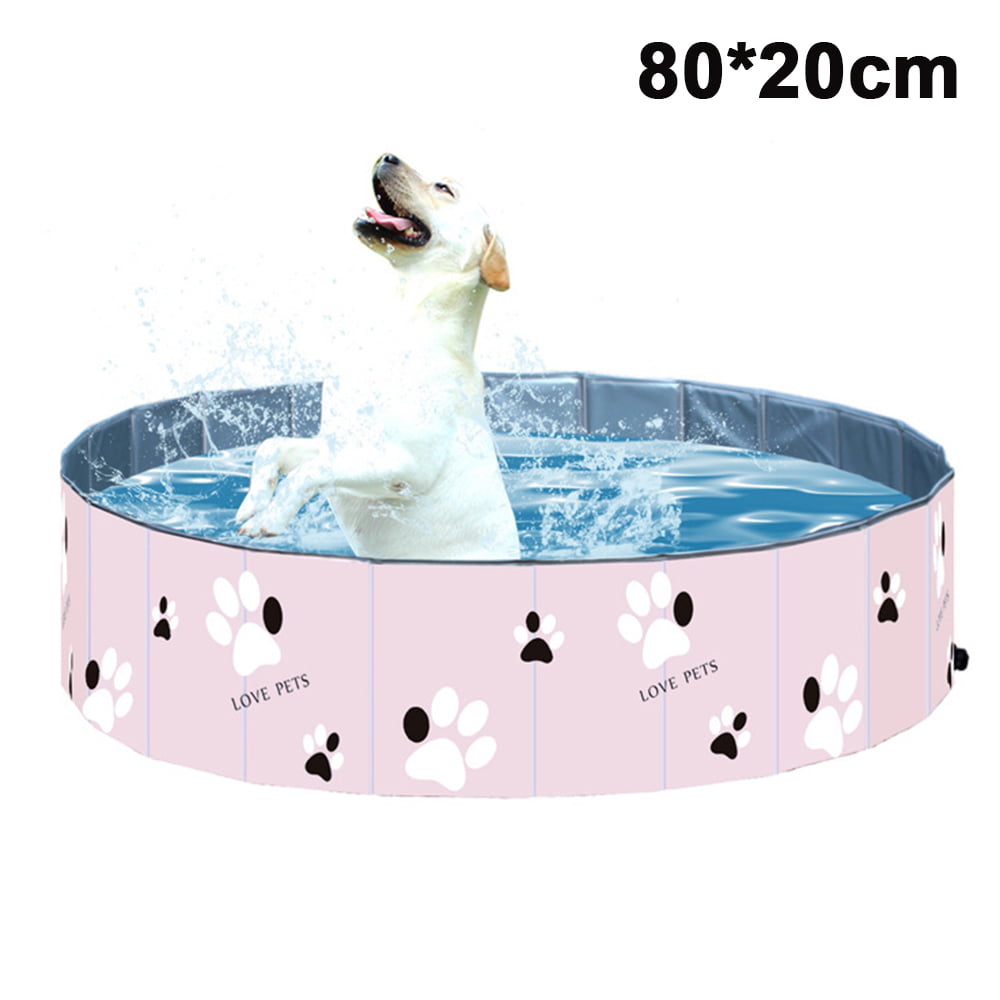 POPETPOP 80x20cm Foldable Dog Paddling Pool Pet Puppy Swimming Bathing Tub