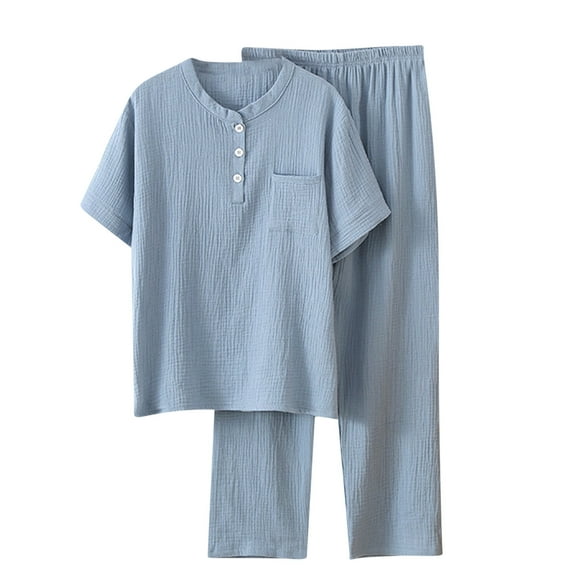 Oalirro Pajamas for Women Set Casual Long Sleeve Top with Long Pants Homewear Pjs Set Loungewear Blue,L