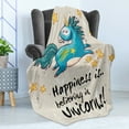 thumbnail image 4 of Unicorn Soft Flannel Fleece Throw Blanket, Believing Words Illustration Star Elements Happiness Joy Friendship, Cozy Plush for Indoor and Outdoor Use, 50" x 60", Yellow Blue, by Ambesonne, 4 of 5