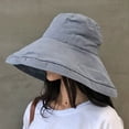thumbnail image 2 of Penkiiy Super Wide Brim Women Sun Hat Cotton Floppy Packable Reversible Wired Edge Hats UV Protection Summer Beach Travel Garden Women's Bucket Hat Gray, 2 of 4