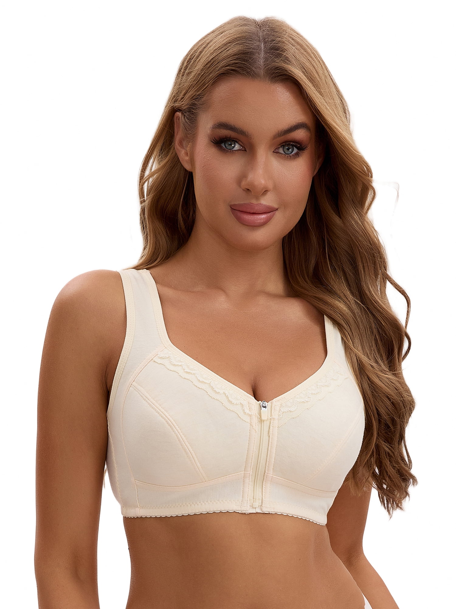 Unique Bargains Women's Wirefree Tank Back Bralette Wide Straps Bras Beige 38 C