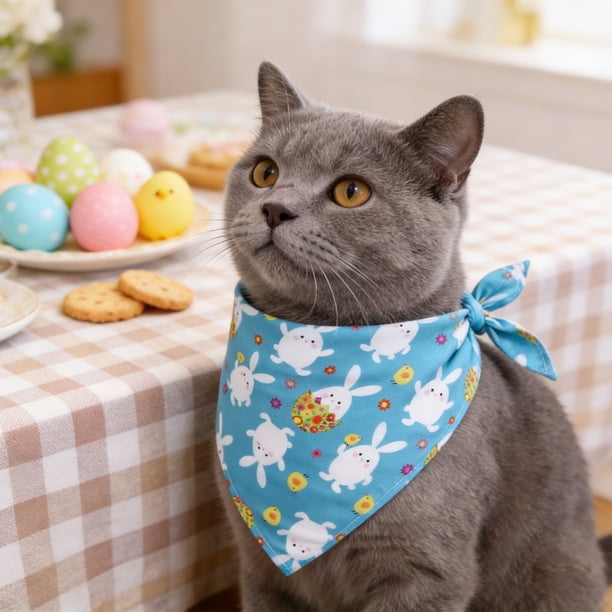 Bufanda triangular con estampado de conejito de Pascua, babero navideño de gatos y perros, ideal para accesorios fotográficos de fiesta de Pascua y decoraciones navideñas. Bufanda triangular de poliés