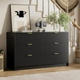 thumbnail image 3 of FURNIWAY Black 6-Drawer Dresser for Bedroom, 55" Wide Modern Chest of Drawers with Gold Metal Handles, Fluted Wood Clothes Storage Organizer & Cabinet for Living Room, Hallway, 3 of 9