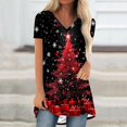 thumbnail image 3 of Camiseta Impresa con Cuello en V de Manga de Raglan de la Parte Trasera Larga Delantera Corta de las Mujeres de Navidad, Vacaciones Informales, 3 of 5