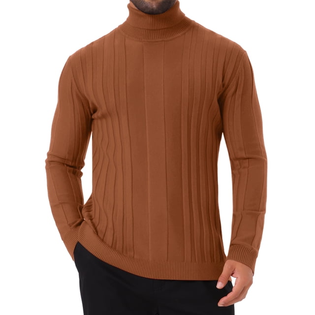 Suéteres de cuello alto para hombres INSPIRE CHIC, suéteres de punto cálidos de color sólido, suéteres de pullover marrón M