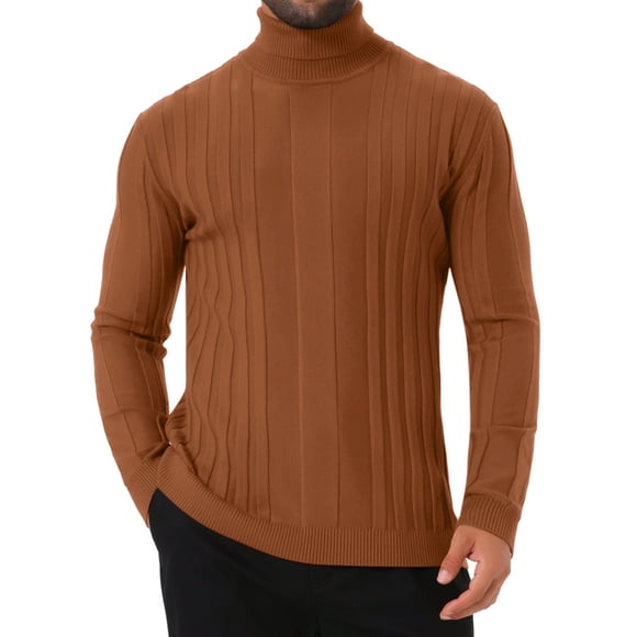 INSPIRE CHIC Men's Turtleneck Sweaters Solid Color Turtle Neck Warm Knitted Pullover Sweaters S Brown