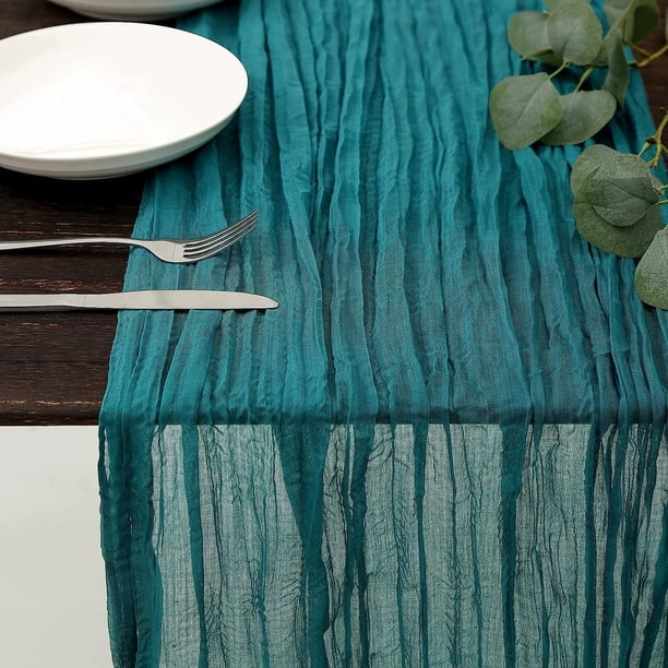 Nvzi Mantel de gasa plisada con forma de bandera para mesa de queso, decoración para fiestas de bodas, mantel de fiesta (verde oscuro A, 300 x 90 cm)