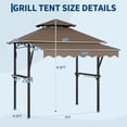 thumbnail image 5 of Memoryfield 8x5 ft Grill Gazebo with 7x3 ft Extra Awning, Double-Tier BBQ Canopy, LED Lights, Shelves & Hooks, Heavy-Duty Steel Frame for Patio & Backyard, Brown, 5 of 9