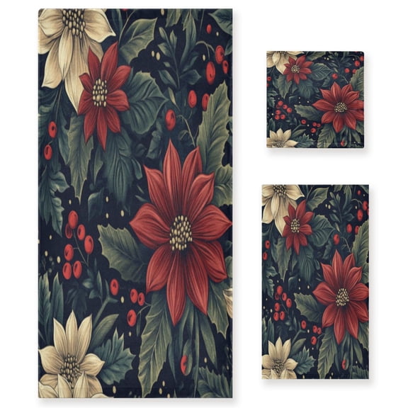 Three-Piece Towel Set Face Towel Towel Set Hand Towel Bath Towel Cotton Bath Towels Bath Towel Sets Hand Bath Towels Christmas Flowers1