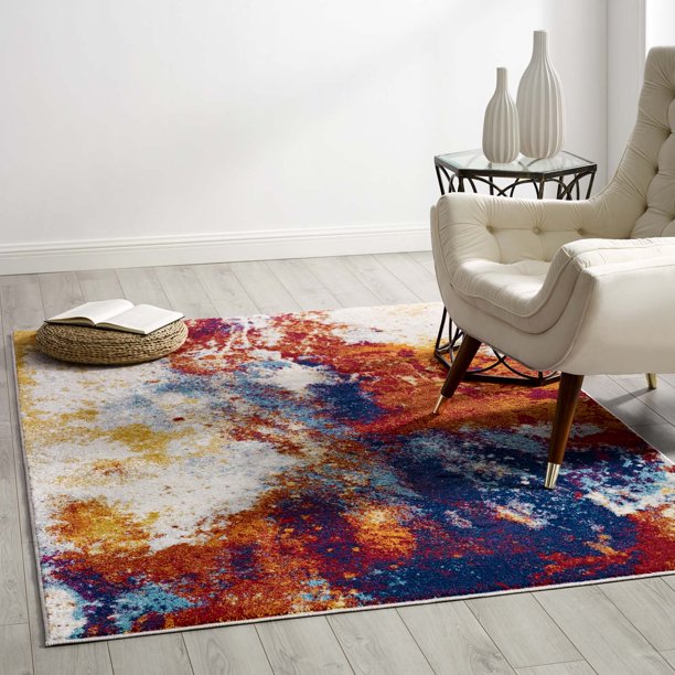 Entourage Adeline Contemporary Modern Abstract 5x8 Area Rug in Red