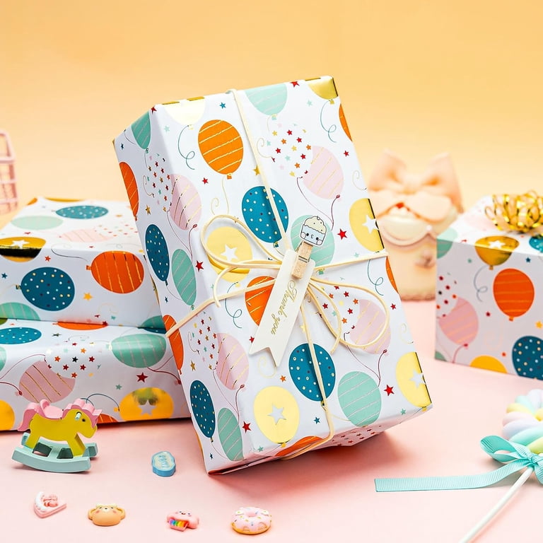 HOMERAL Metallic Gold Balloon Birthday Wrapping Paper, 17"x32.8' photo 3