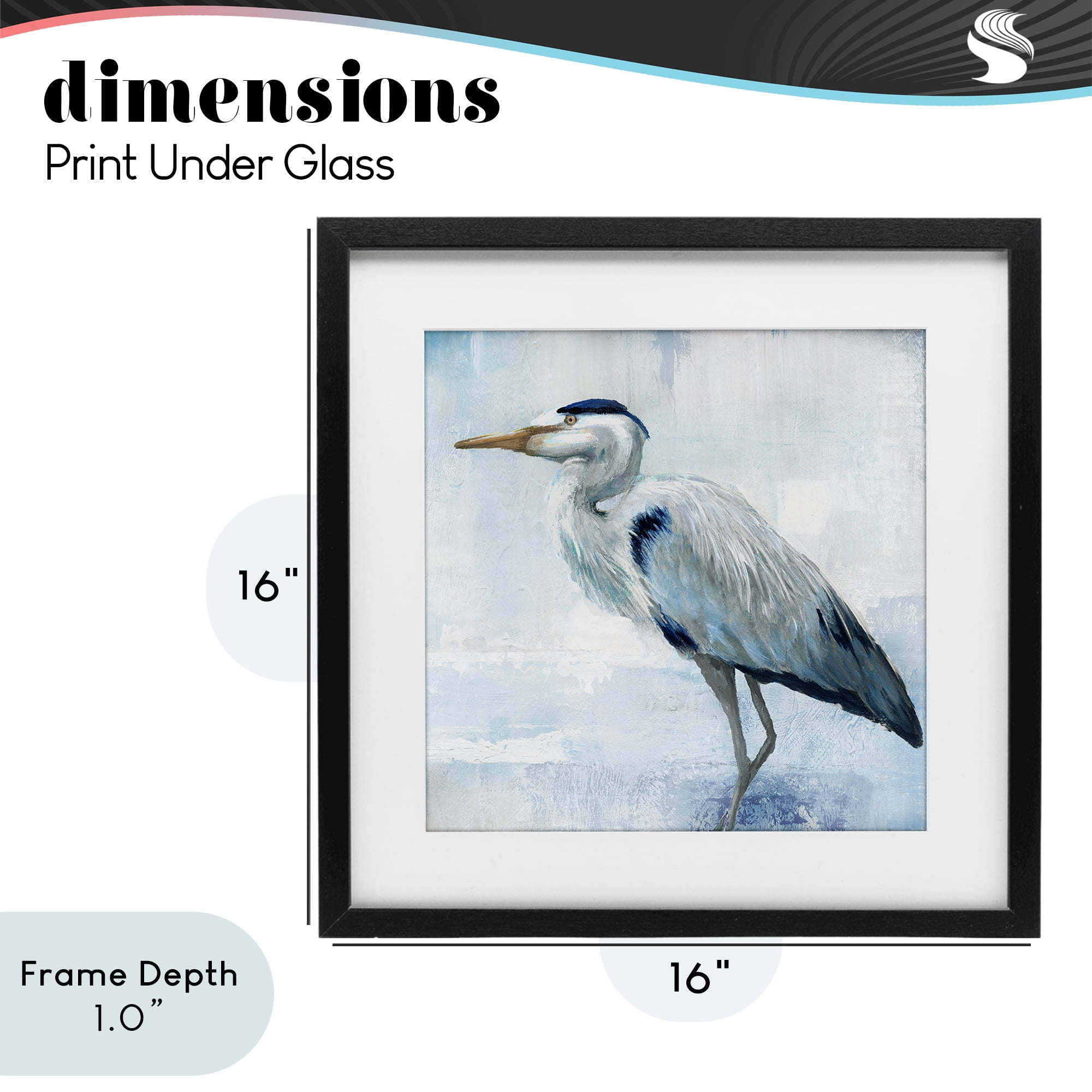 Stupell Industries Faded Blue Heron Black Framed Print Under Glass, design by Nan