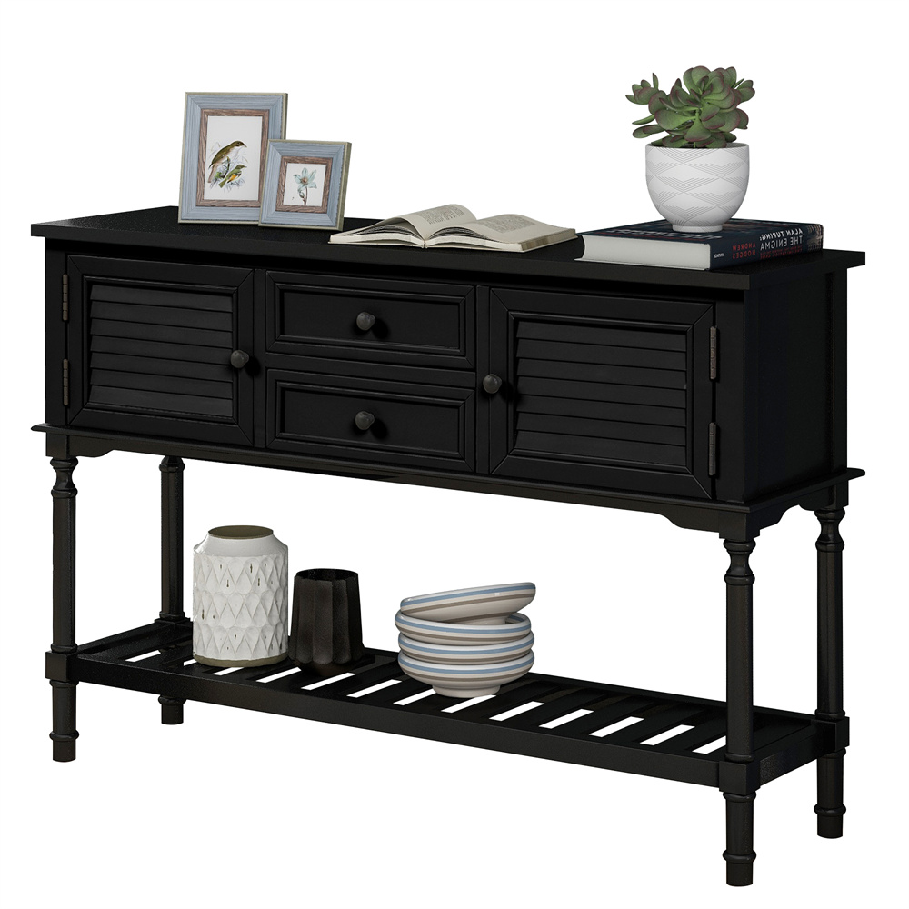 Retro Wood Console Table Buffet with Drawers Storage Sideboard Cupboard with Open Shelf
