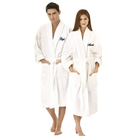 Kaufman 2 Pack Personalized Plush, Velour 100% Cotton Spa/Bathrobes - Custom Embroidered - Mami & Papi