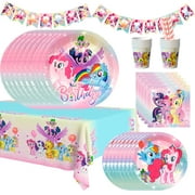 My Little Pony Party Supplies, 96 Pcs My Little Pony Decorations & Tableware - Plates Cups Napkins Banner etc My Little Pony Party Supplies