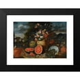 thumbnail image 2 of Francesco Lavagna 18x14 Black Modern Framed Museum Art Print Titled - Still Life with a Large Arrangement of Flowers in a Carved Stone Urn, with Open Watermelons, Figs and Earthenware Pots o, 2 of 5