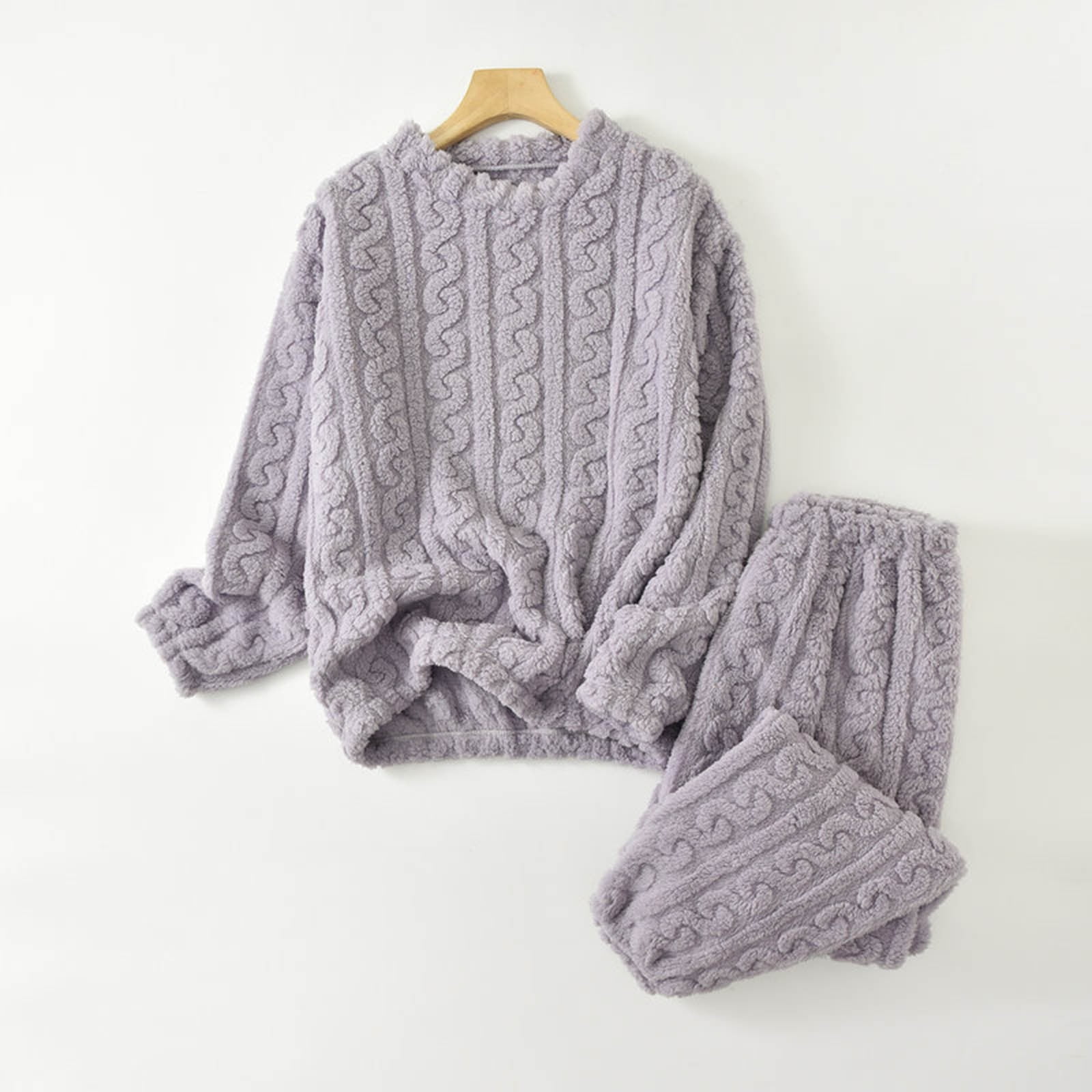 Diufon Womens Winter Warm Pajama Sets Fuzzy Flannel Pullover Top Pants Home Sleepwear Casual Suits