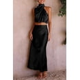 thumbnail image 6 of PRETTYGARDEN Women's 5 Piece Satin Outfits Summer Sleeveless Mock Neck Crop Tops and Long Skirt Dress Sets, 6 of 7