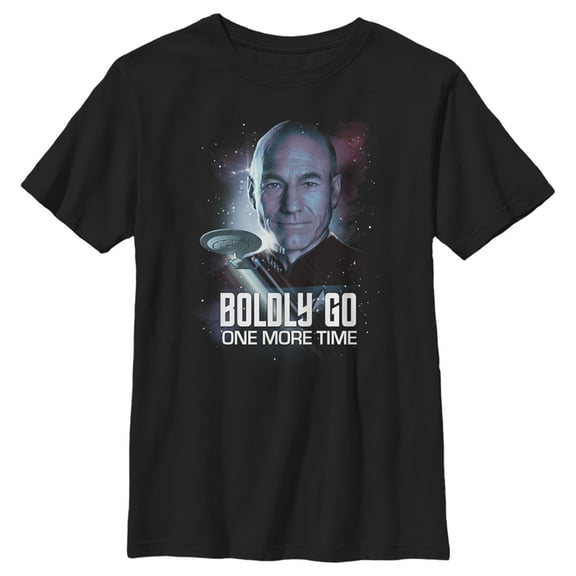 Boy's Star Trek: The Next Generation Captain Picard Boldly Go One More Time Graphic Tee Black Large