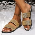 thumbnail image 6 of Women's Summer New Plus Size Frosted Sequin Line Over Beach Flats Light Sandals Summer Sandals Gold 36, 6 of 8