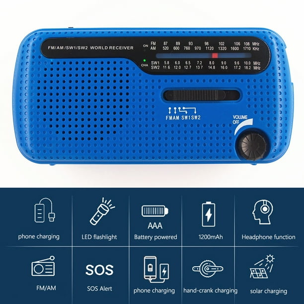 Radio FM AM SW Ehuebsd con manivela Dinamo de energía Solar