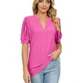 thumbnail image 4 of Oalirro Women Dressy Casual Blouses V- Neck Hollow Out Recreational Short Sleeve Tops, 4 of 5