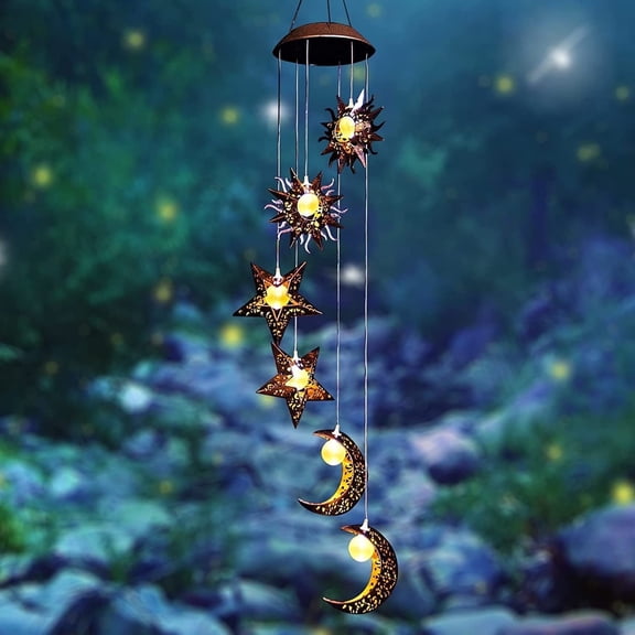 EclatrisLume Solar Wind Chimes for Outside,Sun Moon Star Solar Hanging Lights,Unique Gifts for Mothers Grandma Neighbors