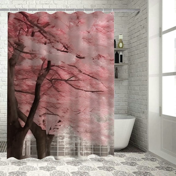 Pratyus Pink Flowers Shower Curtain Waterproof Kids Bathroom Decor Set with Hooks, 100% Polyester Fiber, Various Sizes, Easy to Install 36"x72