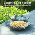 thumbnail image 3 of 8.26”Small Ceramic Bird Bath Bowl, Wild Bird Baths Birdfeeder With Birds Figurines Decorations For Outdoors Garden Yard Lawn(Blue), 3 of 6