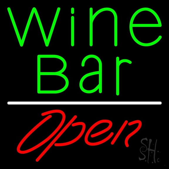 Green Wine Bar Open LED Neon Sign 24 x 24 - inches, Clear Edge Cut Acrylic Backing, with Dimmer - Bright and Premium built indoor LED Neon Sign for Bar decor.