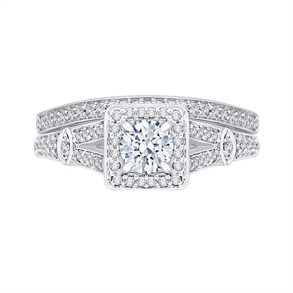 KATARINA 3/4 cttw Diamond Halo Engagement Ring with Matching Band in White Gold