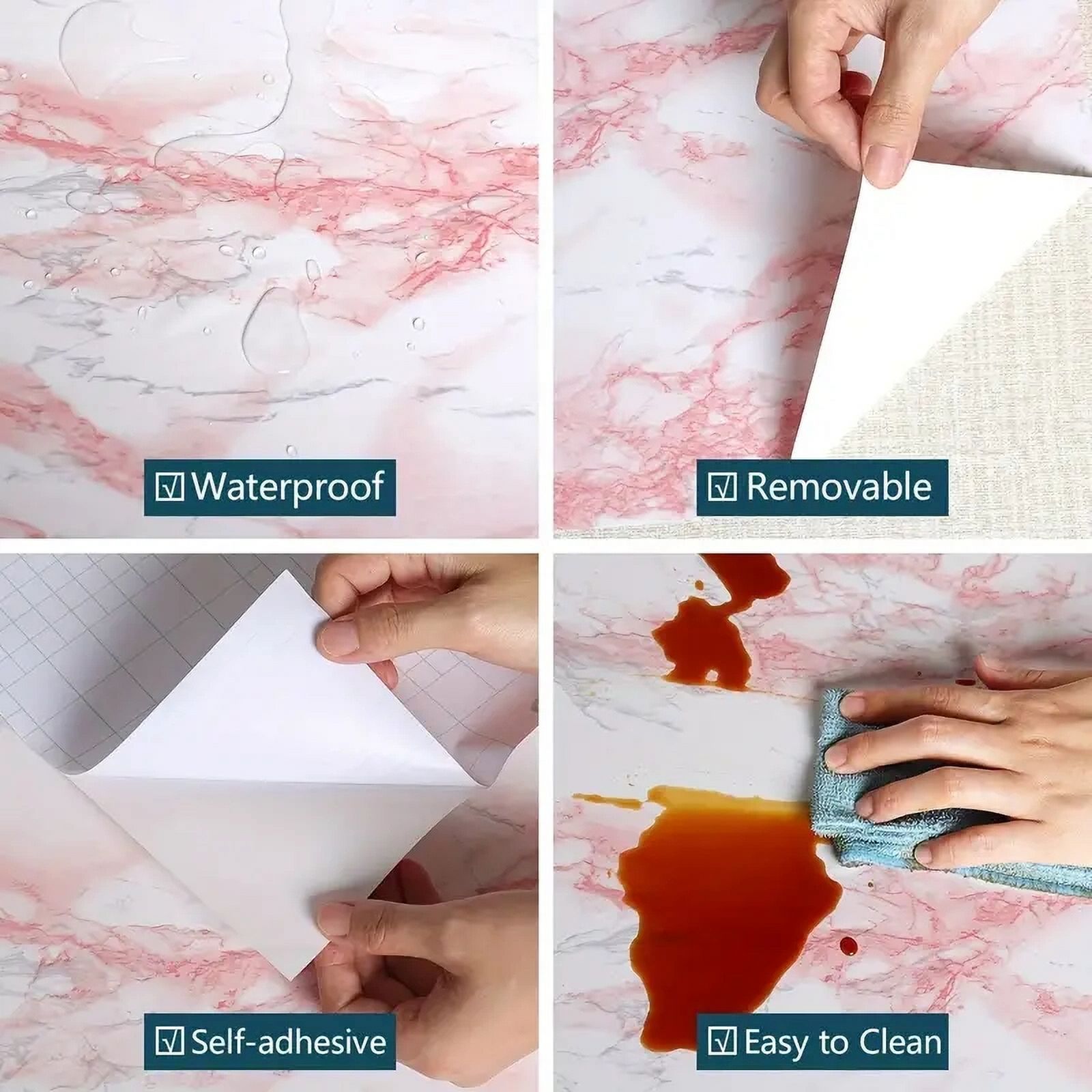 Luxurious Pink Glossy Marble Pattern Thick Sticky Wallpaper - Perfect for Kitchen, Bathroom, and Desktop Furniture Renovation, A (pink 10703,40cm x 200cm)