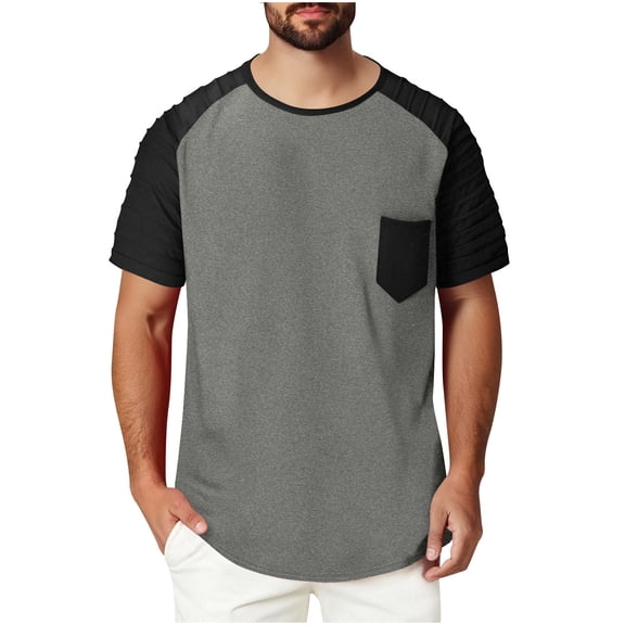 Men's Color Block Pullover Crew Neck Short Sleeve Tee Shirts with Pocket