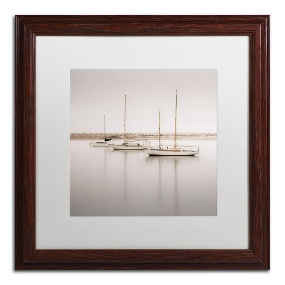 Trademark Fine Art "Three Boats" Canvas Art by Moises Levy White Matte, Wood Frame