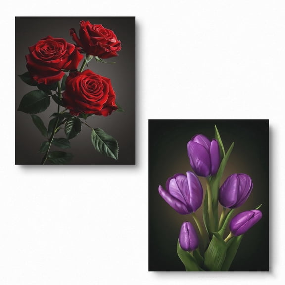 DIYDECORFUN 2 Pack Floral Diamond Painting Kits for Adults,Rose and Tulip Full Round DIY Diamond Art for Home Decor Relaxing 12x16 Inch
