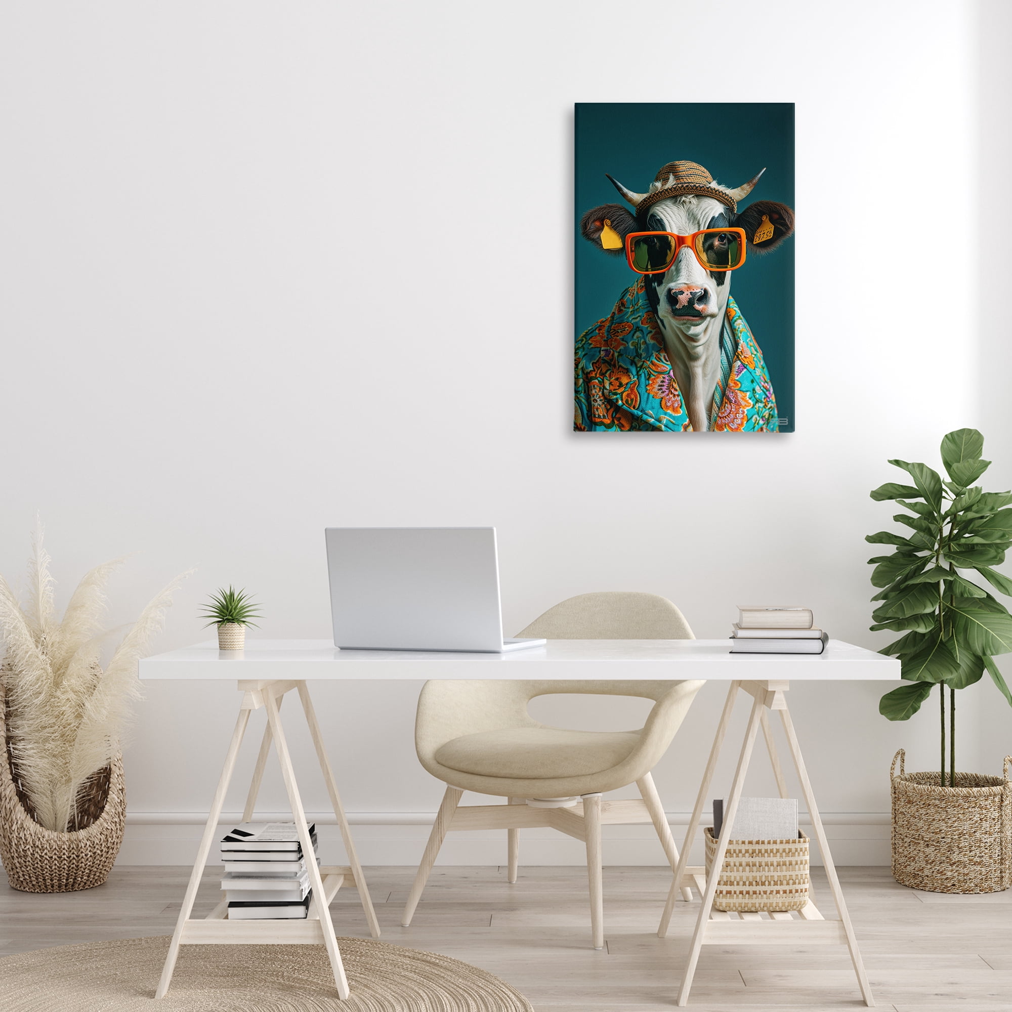 Stupell Industries Cool Trendy Cow Animals & Insects Painting Gallery Wrapped Canvas Art Print Wall Art, 20 x 30