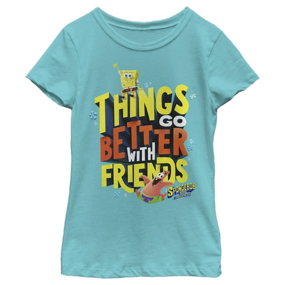 Girl's SpongeBob SquarePants Sponge on the Run Better with Friends Motto  Graphic Tee Tahiti Blue X Large