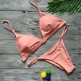 thumbnail image 2 of Ticikt Women's Solid Color Swimwear Two Piece Bathing Suit High Waist Swimsuit for Summer Beach Pool Activities,Color:Pink,Size:L, 2 of 3