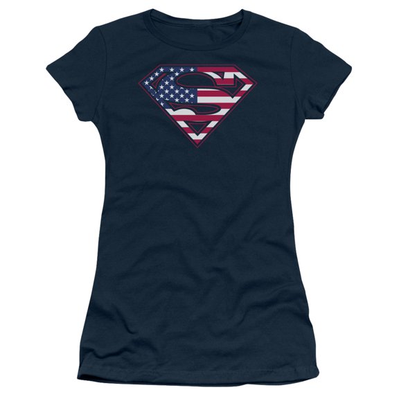 Superman U S Shield Junior Women's T-Shirt Sheer Navy