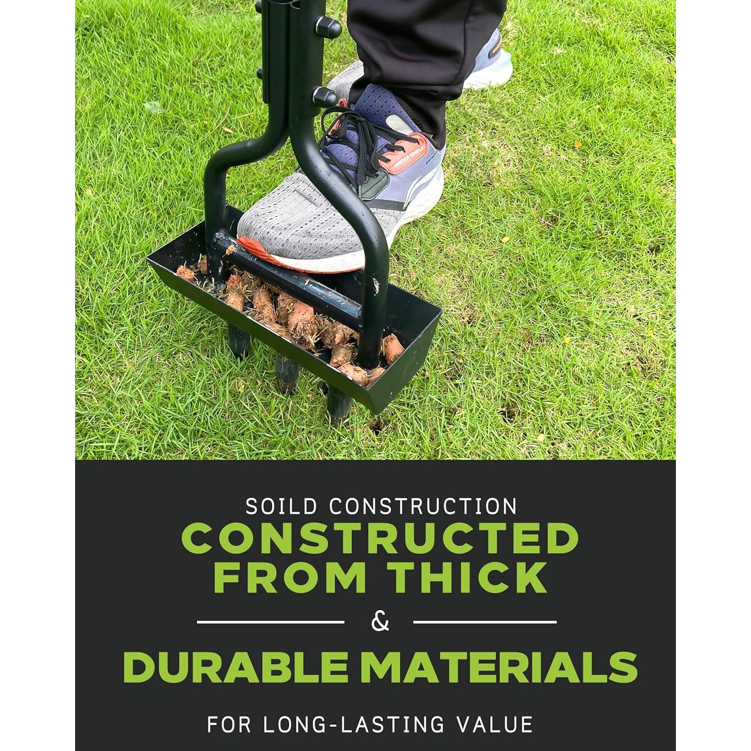 Manual Garden Plug Aerator for Grass Aeration, Yard Aerator & A Cleaning Tool for Compacted Soil, Lawn Care, 38”,Patented, Black Handle