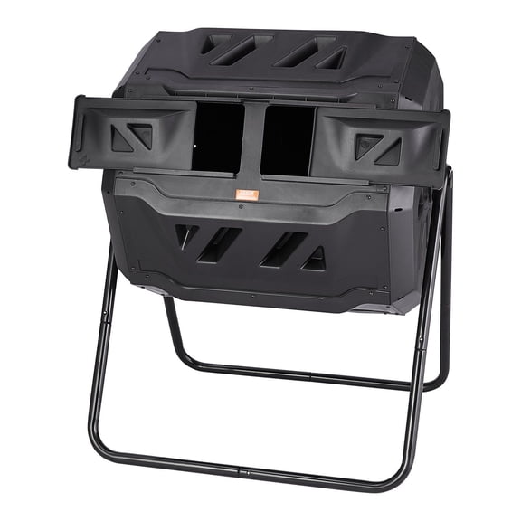 43-Gal Dual Chamber Compost Tumbler, Large Rotating Outdoor Composter with 2 Sliding Doors & Steel Frame, BPA Free, Garden/Yard/Kitchen Waste Bin – Easy Tumbling Design