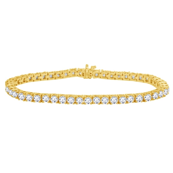 AFFY 13.5 CT Round Cut White Natural Diamond Tennis Bracelet In 14k Yellow Gold-8.5"