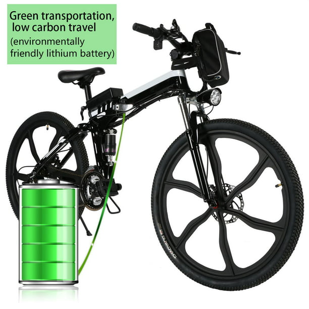26英寸21速36V折叠电动自行车山地自行车，可拆卸锂离子电池集成男子电动自行车，明亮的LED头灯和喇叭为成人